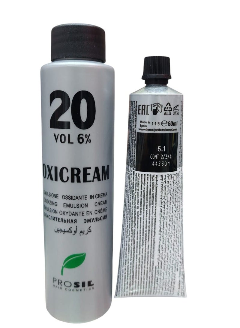 كريم أكسجين PROSIL OxiCream بتركيز 20 فوليوم 6% + صبغة شعر Majirel رقم 6.1 - Image 2